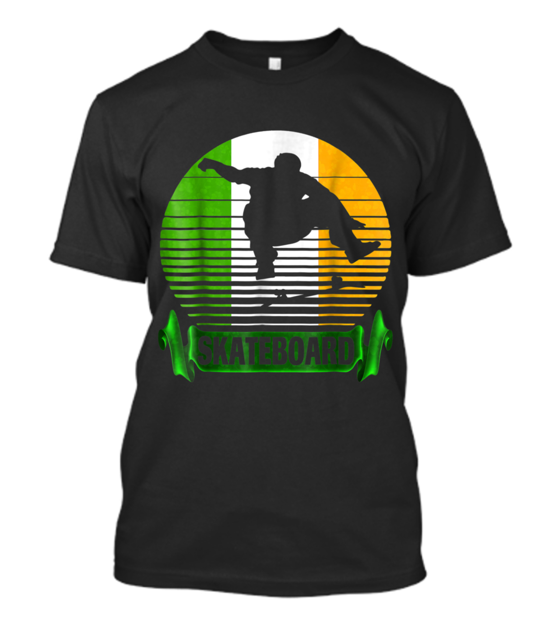 Skateboard Silhouette With Ireland Flag Colors T-Shirt