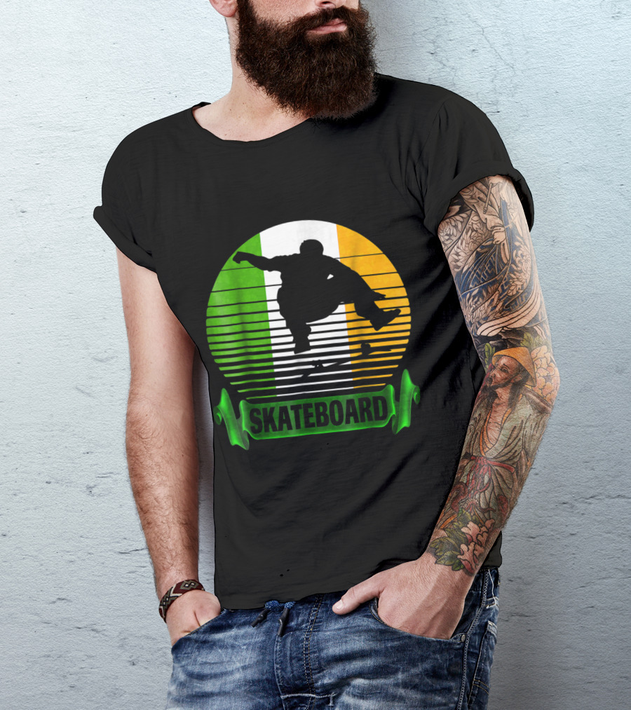 Skateboard Silhouette With Ireland Flag Colors T-Shirt