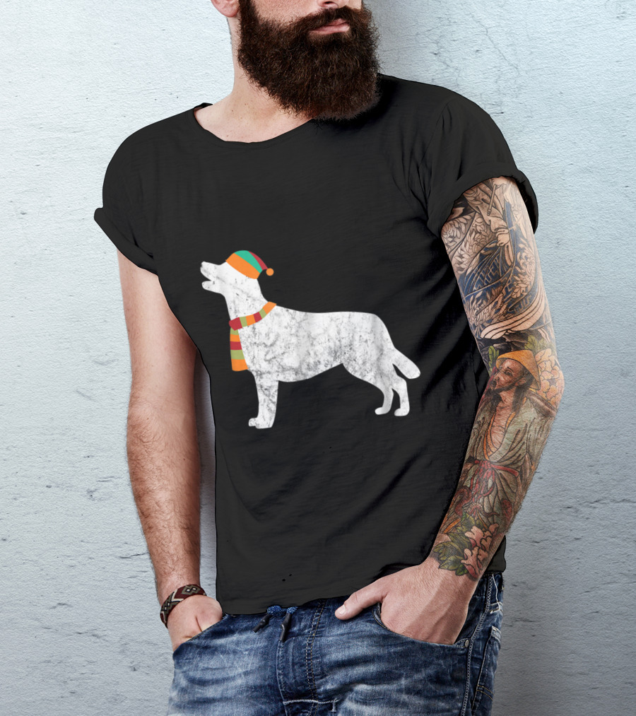 Labrador Holiday With Festive Hat And Scarf T-Shirt