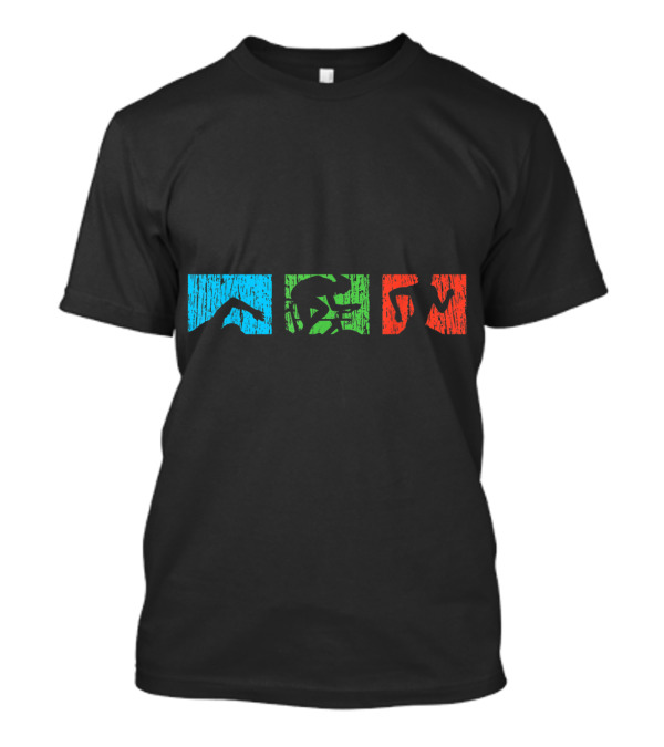 Swimmer Cyclist Runner Triathlete Vin Blue Green Red Blocks T-Shirt
