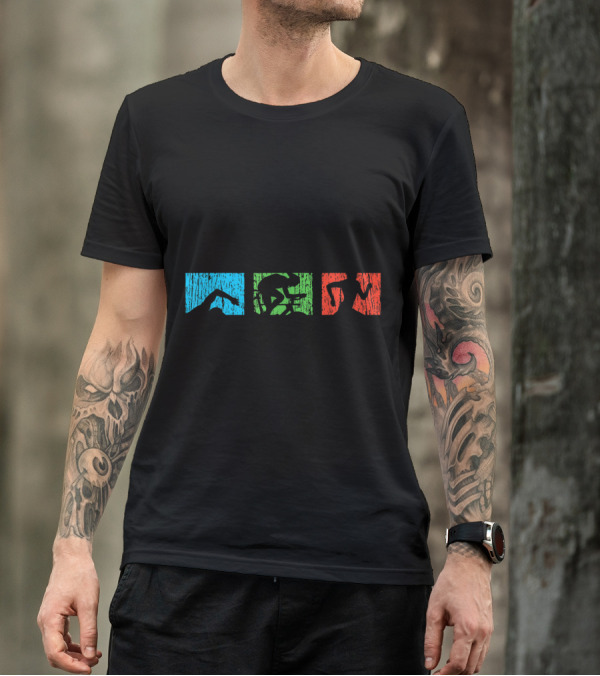 Swimmer Cyclist Runner Triathlete Vin Blue Green Red Blocks T-Shirt
