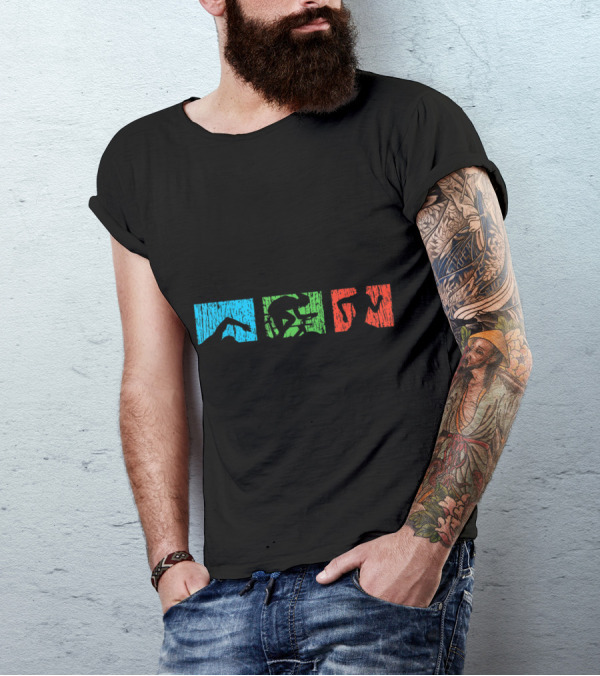 Swimmer Cyclist Runner Triathlete Vin Blue Green Red Blocks T-Shirt