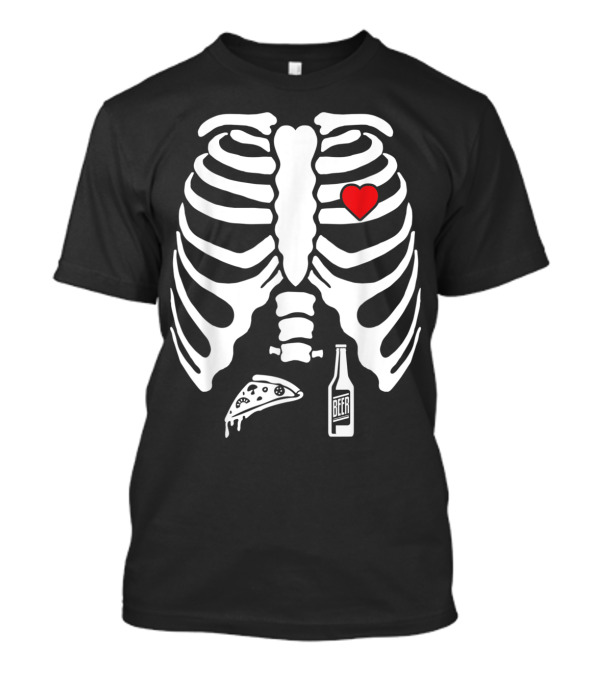 Skeleton Ribcage Heart Pizza Beer X Ray T-Shirt