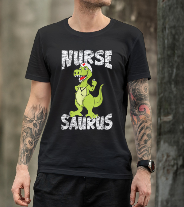 NurseSaurus Dinosaur Graphic With Medical Hat For RN LPN T-Shirt