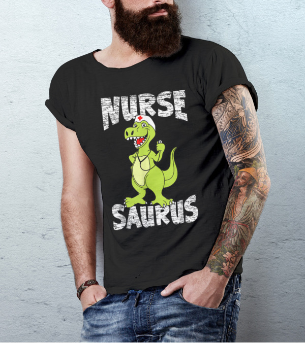 NurseSaurus Dinosaur Graphic With Medical Hat For RN LPN T-Shirt