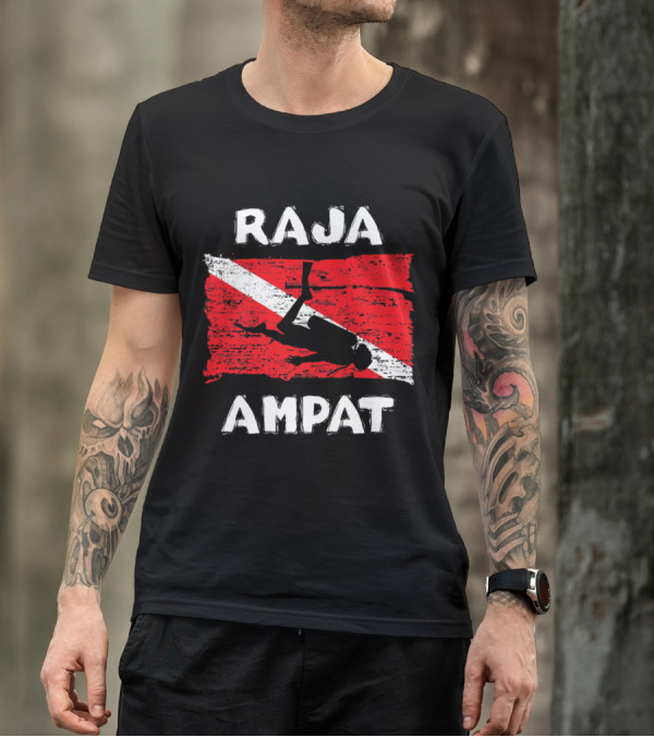 Raja Ampat Scuba Diving Flag With Diver Silhouette And Red Diagonal Stripe T-Shirt