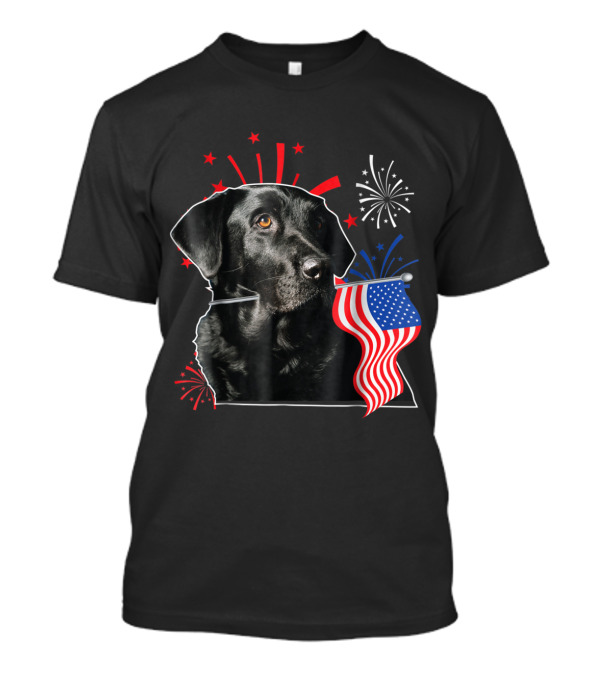 Labrador Lover July 4th Black Lab Fireworks American Flag T-Shirt