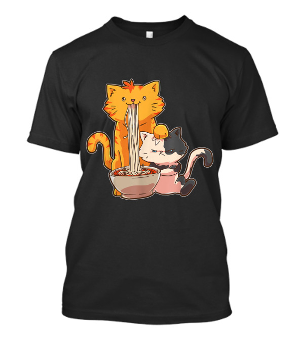 Kawaii Anime Cats Enjoying Ramen Noodles Together T-Shirt