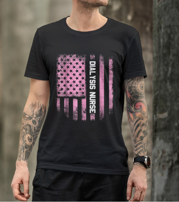 Dialysis Nurse Pink American Flag T-Shirt