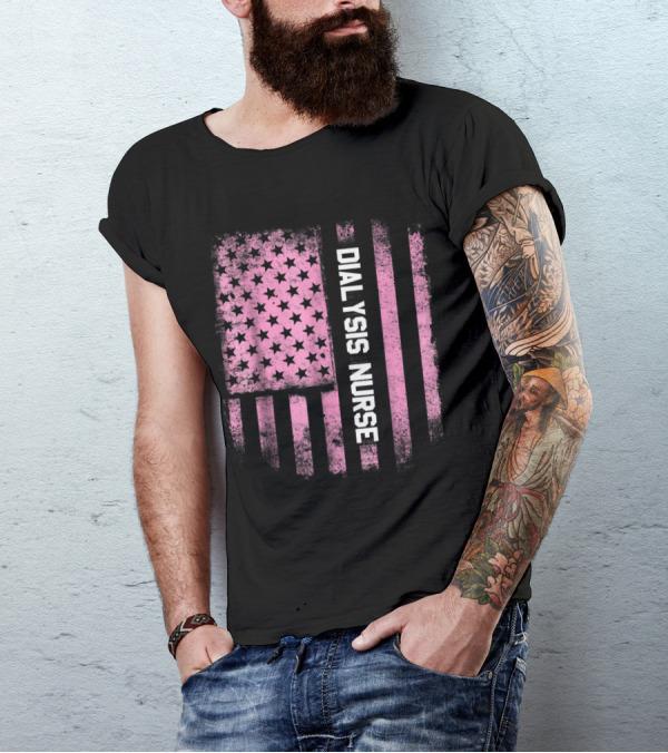 Dialysis Nurse Pink American Flag T-Shirt