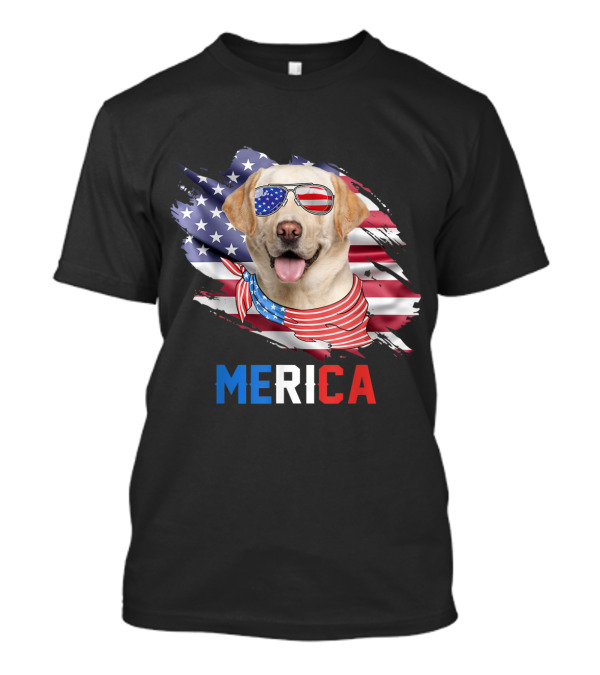 Labrador Merica USA Flag Sunglasses And Bandana 4th Of July T-Shirt