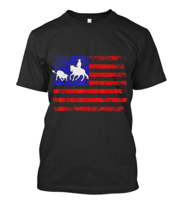 USA Flag Ranch Sorting Horses Lovers Patriotic Equestrian American T-Shirt