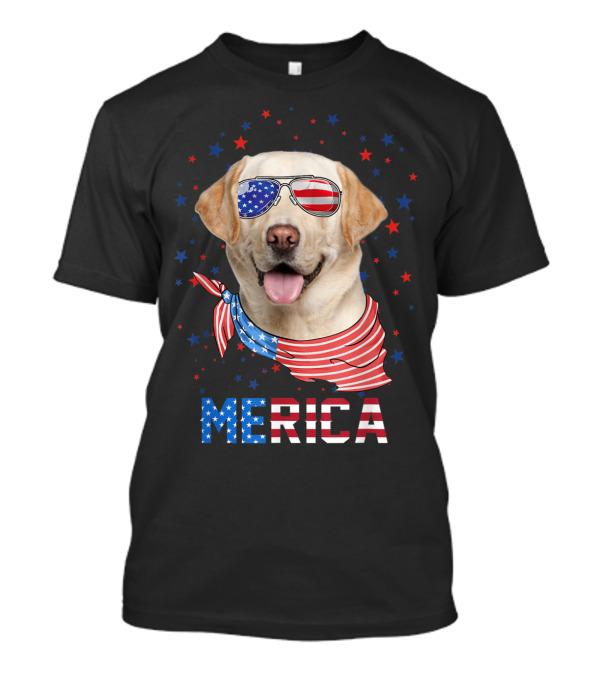 Patriotic Labrador With American Flag Sunglasses And Scarf Merica Stars T-Shirt