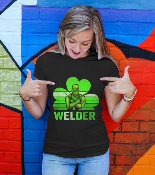 Welder Shamrock Green Welding Mask And Gloves Irish T-Shirt