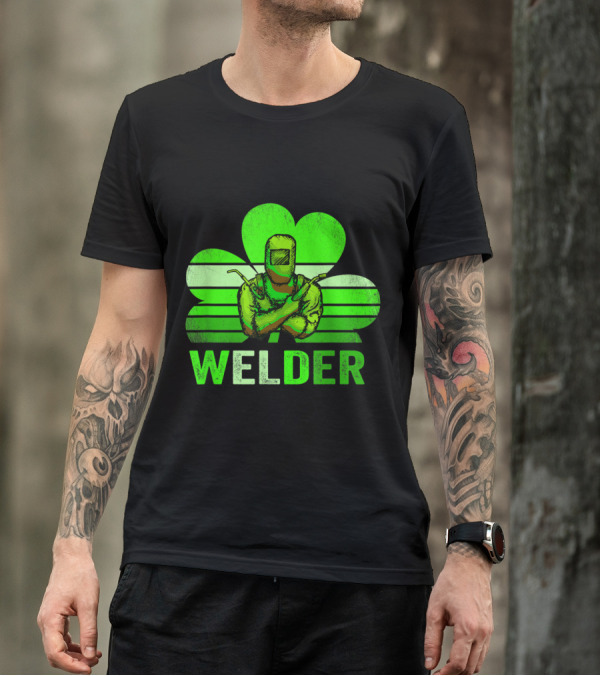 Welder Shamrock Green Welding Mask And Gloves Irish T-Shirt