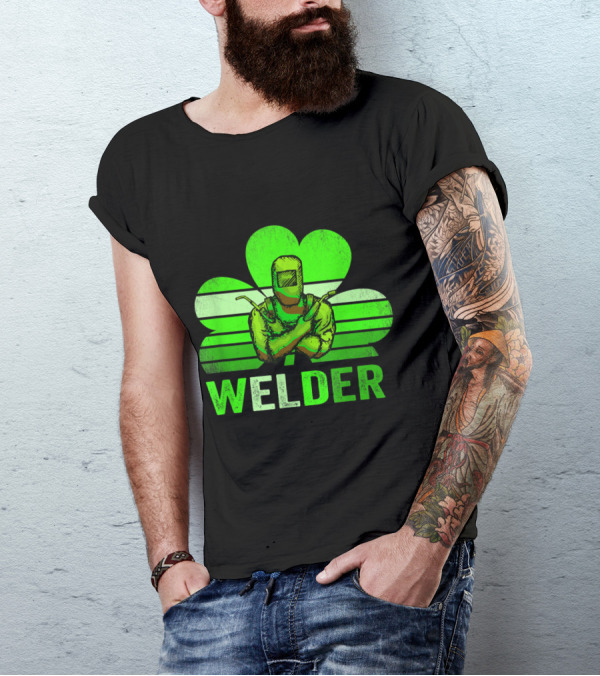 Welder Shamrock Green Welding Mask And Gloves Irish T-Shirt