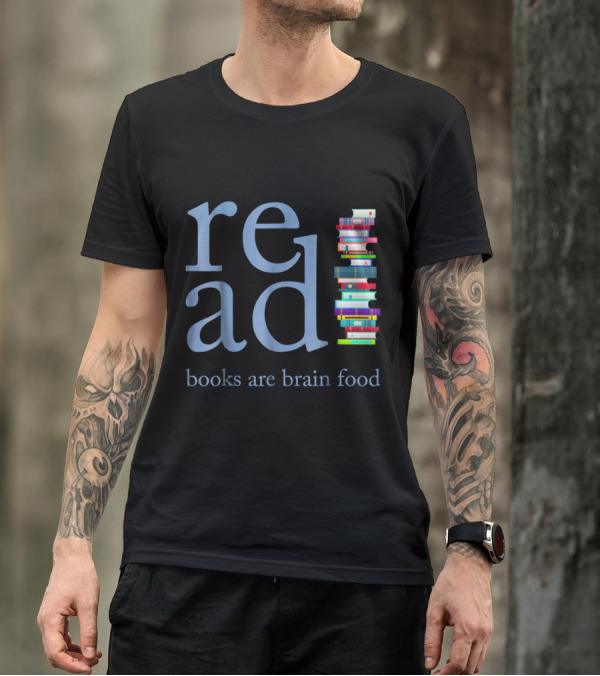 Read Books Are Brain Food Colorful Stacked Books Typography T-Shirt
