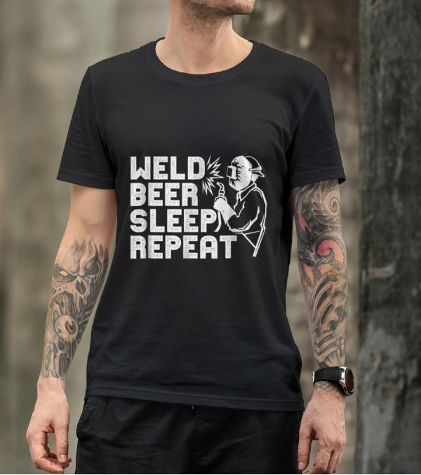 Weld Beer Sleep Repeat Welder Graphic With Helmet And Torch T-Shirt