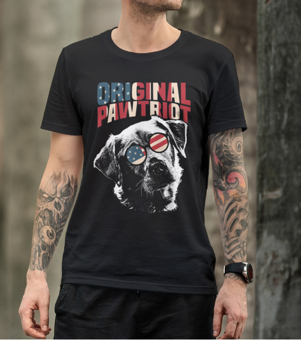 Original Pawtriot Labrador With American Flag Glasses T-Shirt