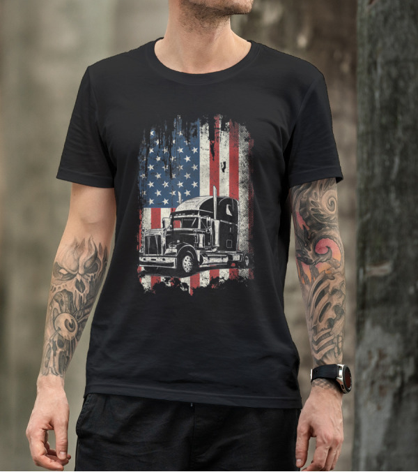 American Flag Semi Truck USA T-Shirt