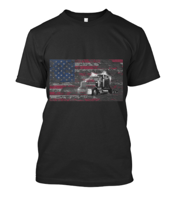 American Flag Background With Classic Truck T-Shirt