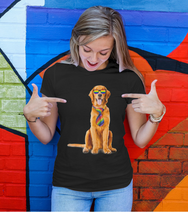 Labrador With Rainbow Glasses And Tie Support Dog T-Shirt