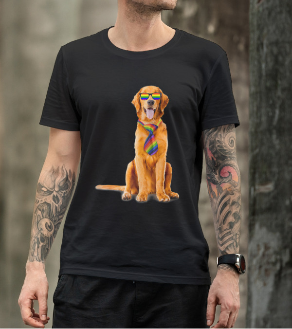 Labrador With Rainbow Glasses And Tie Support Dog T-Shirt