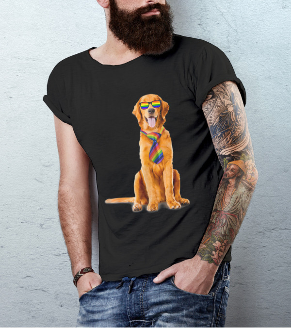 Labrador With Rainbow Glasses And Tie Support Dog T-Shirt