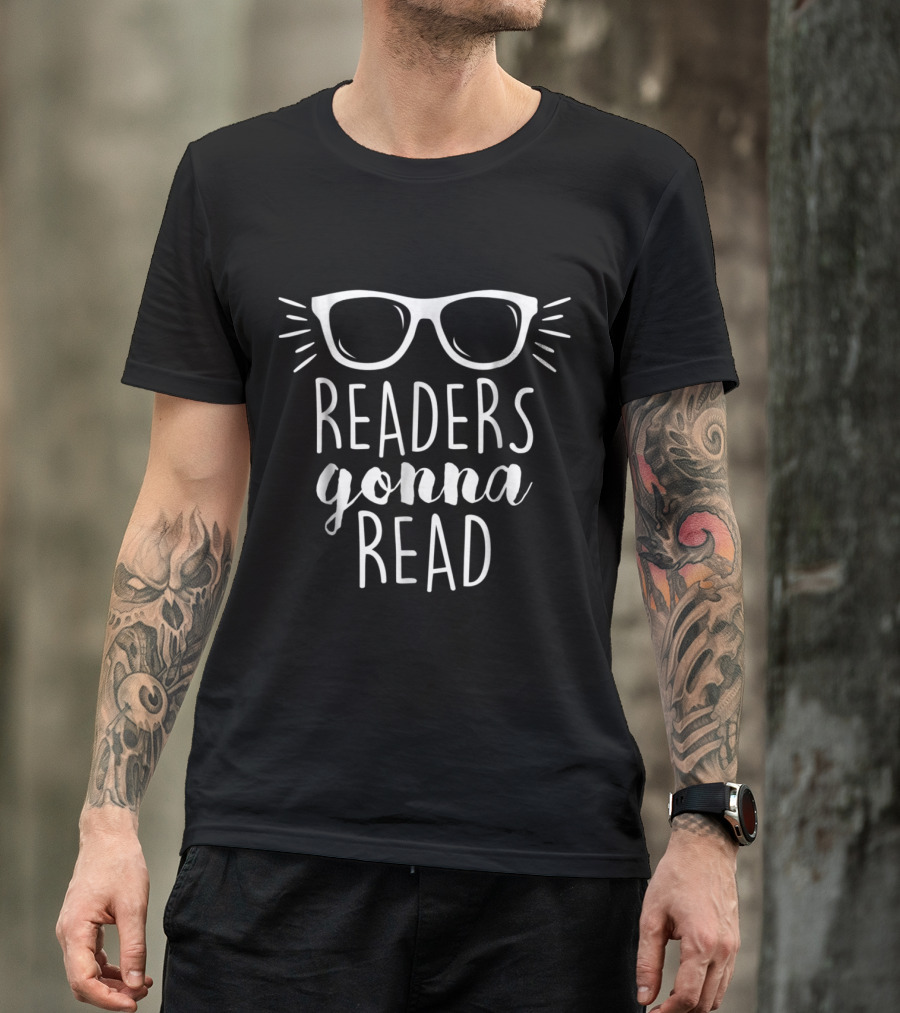 Readers Gonna Read Bookworm Glasses Motif T-Shirt