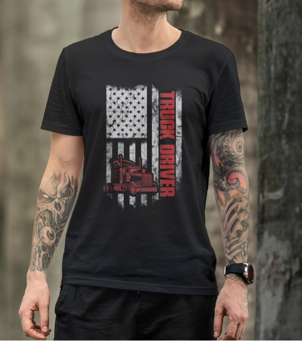 Truck Driver American Flag Semi-Truck Patriotic T-Shirt