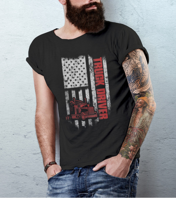 Truck Driver American Flag Semi-Truck Patriotic T-Shirt
