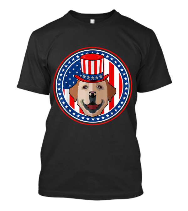 Patriotic Labrador Retriever In Stars And Stripes Top Hat Circular Design 4th Of July American T-Shirt