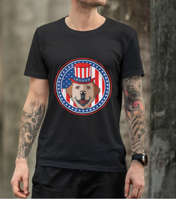 Patriotic Labrador Retriever In Stars And Stripes Top Hat Circular Design 4th Of July American T-Shirt