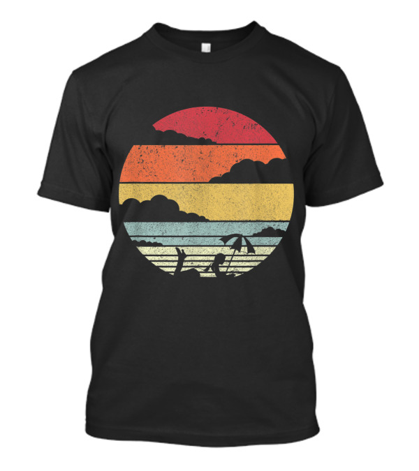 Vintage Sunset Beach Scene With Reading Silhouette Retro Vibes T-Shirt