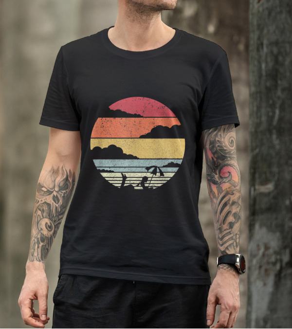 Vintage Sunset Beach Scene With Reading Silhouette Retro Vibes T-Shirt