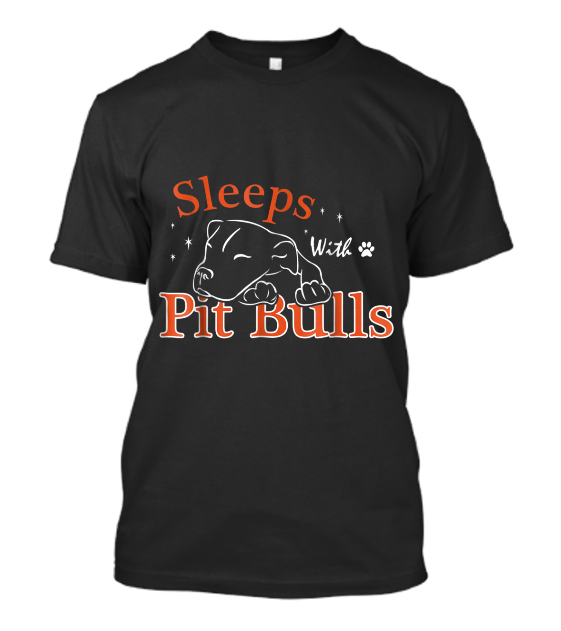 Sleeps With Pit Bulls Paw Print And Sleeping Dog Sketch T-Shirt