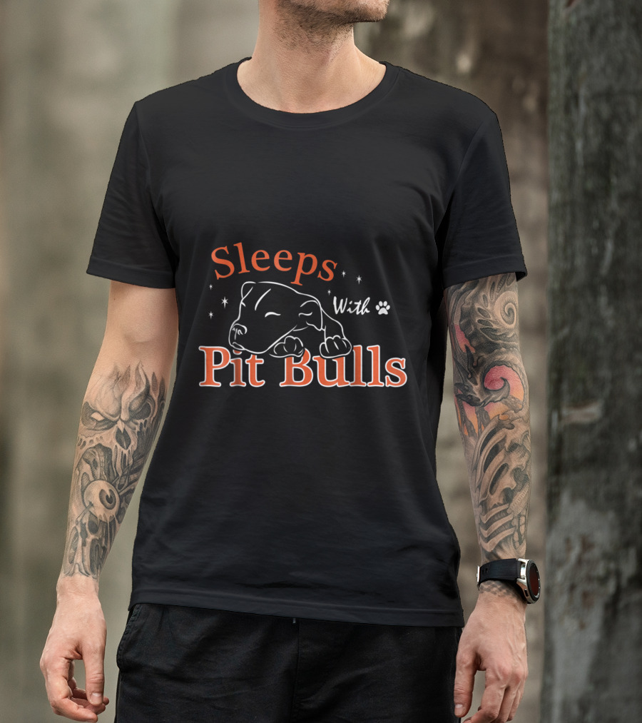 Sleeps With Pit Bulls Paw Print And Sleeping Dog Sketch T-Shirt