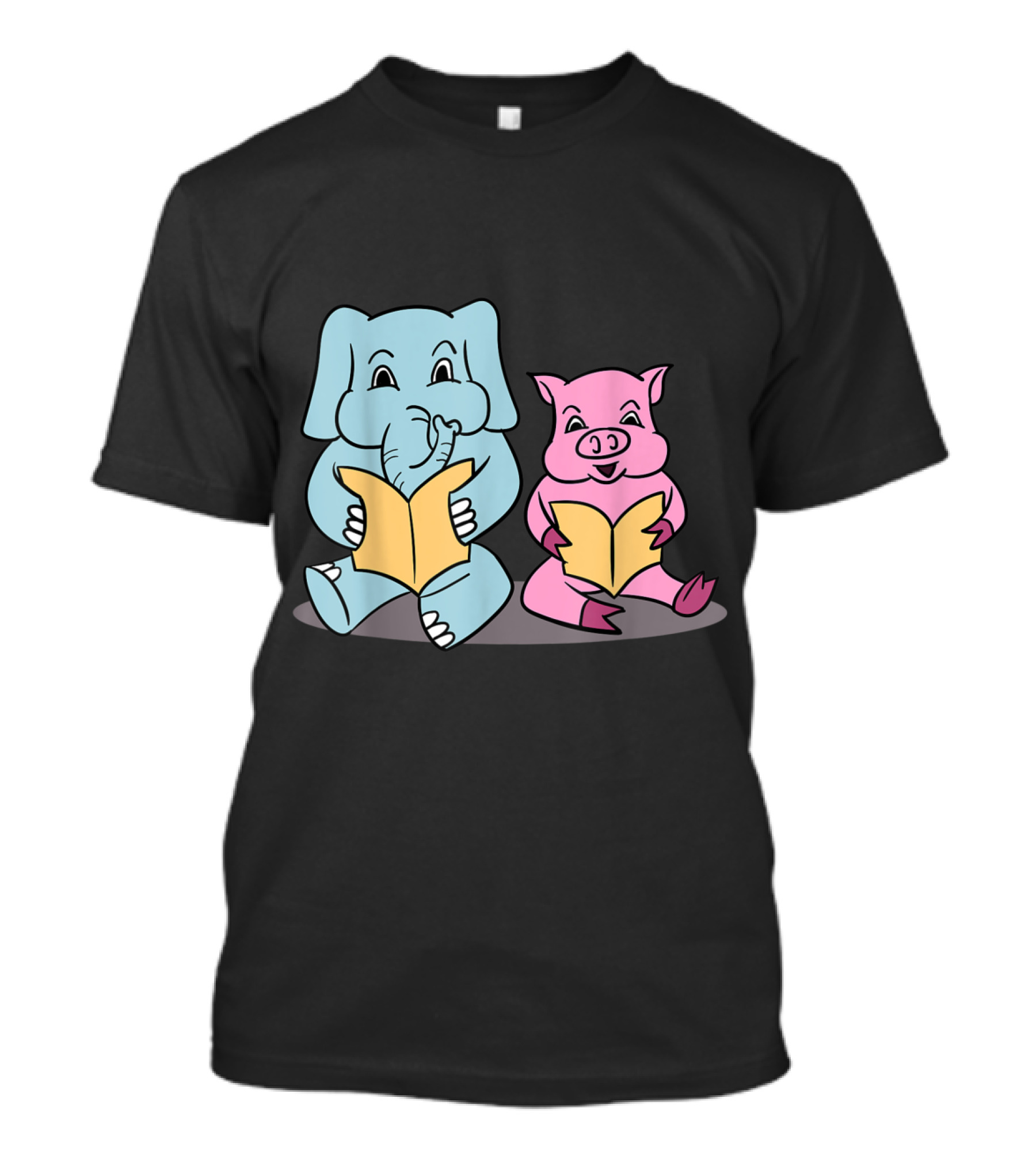 Pig And Elephant Friends Reading Together Joyfully T-Shirt