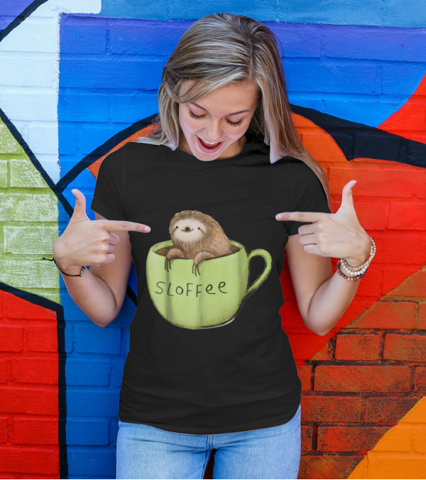 Sloffee Sloth Relaxing In Coffee Mug Funny Saying Sarcastic Coffee T-Shirt