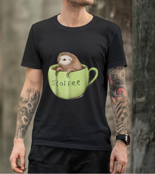 Sloffee Sloth Relaxing In Coffee Mug Funny Saying Sarcastic Coffee T-Shirt