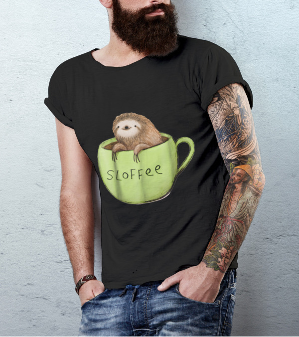 Sloffee Sloth Relaxing In Coffee Mug Funny Saying Sarcastic Coffee T-Shirt