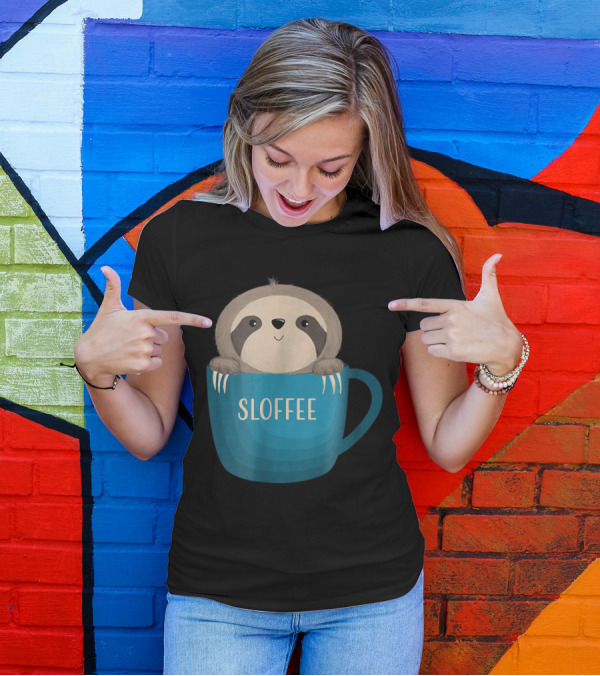 Sloffee Adorable Sloth In Blue Coffee Mug T-Shirt