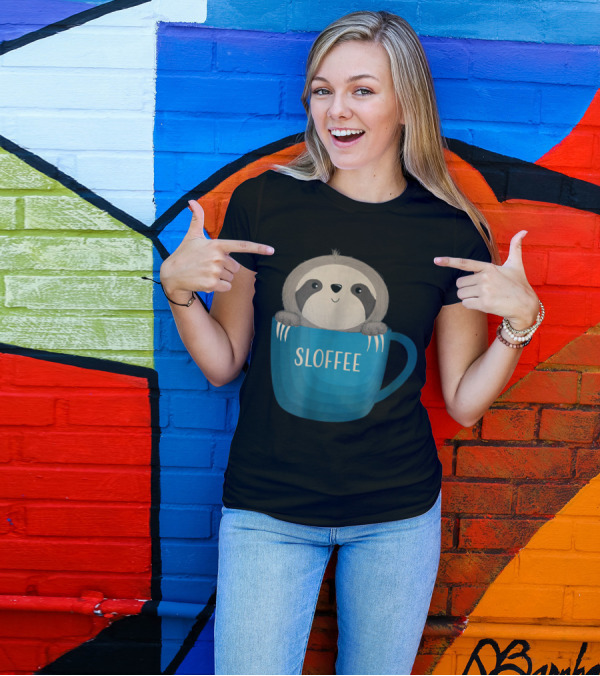 Sloffee Adorable Sloth In Blue Coffee Mug T-Shirt
