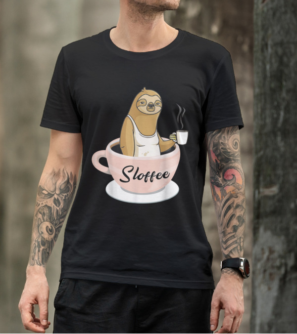 Sloffee Sloth In A Cup Funny Coffee Humor T-Shirt