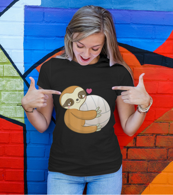 Sloth Hugging Volleyball Heart Cute Just Girl Who Loves Volleyball T-Shirt