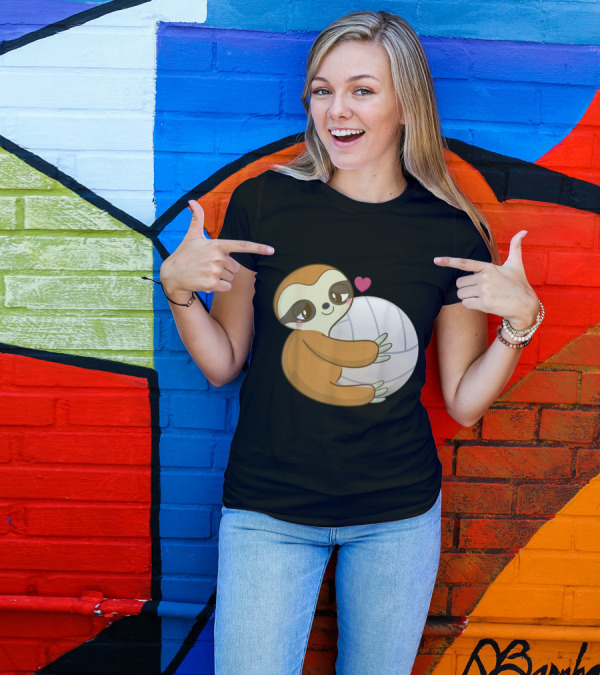 Sloth Hugging Volleyball Heart Cute Just Girl Who Loves Volleyball T-Shirt