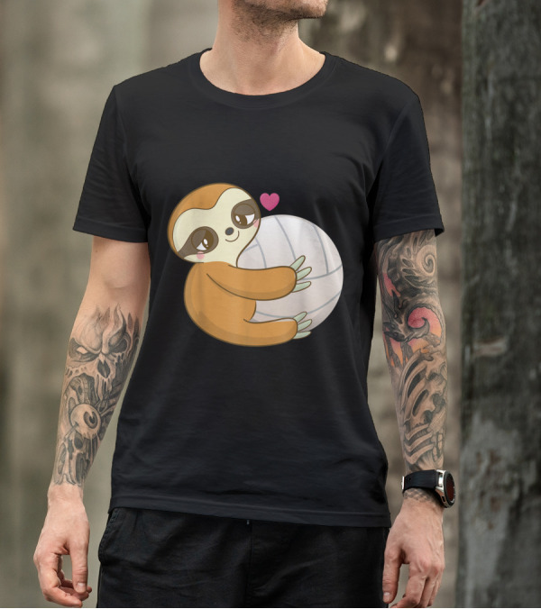 Sloth Hugging Volleyball Heart Cute Just Girl Who Loves Volleyball T-Shirt