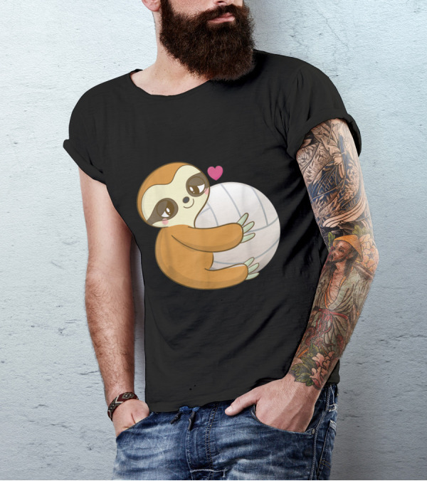 Sloth Hugging Volleyball Heart Cute Just Girl Who Loves Volleyball T-Shirt