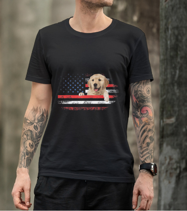 Golden Labrador Retriever With American Flag Stars And Stripes For Fourth Of July T-Shirt