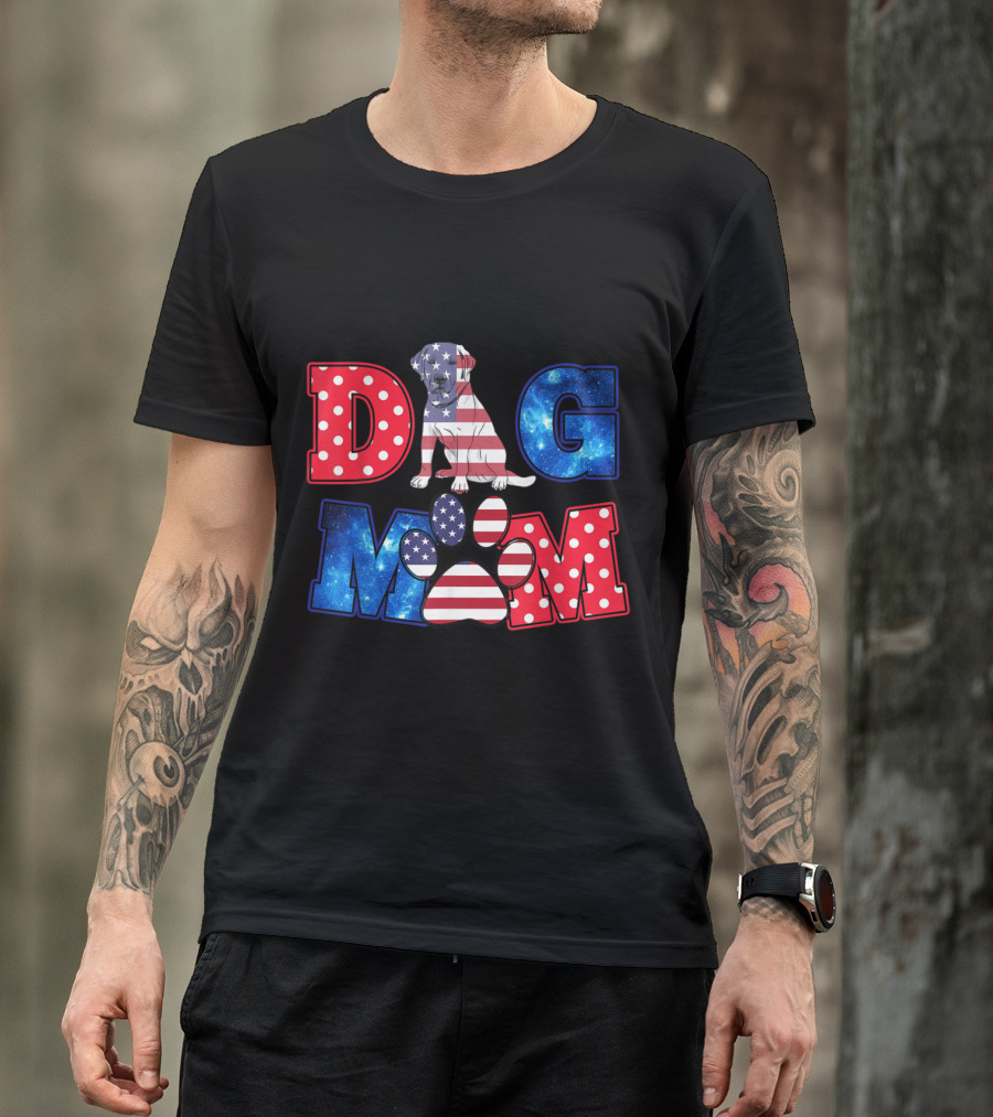 Labrador Retriever Dog Mom American Flag Patriotic Paw T-Shirt
